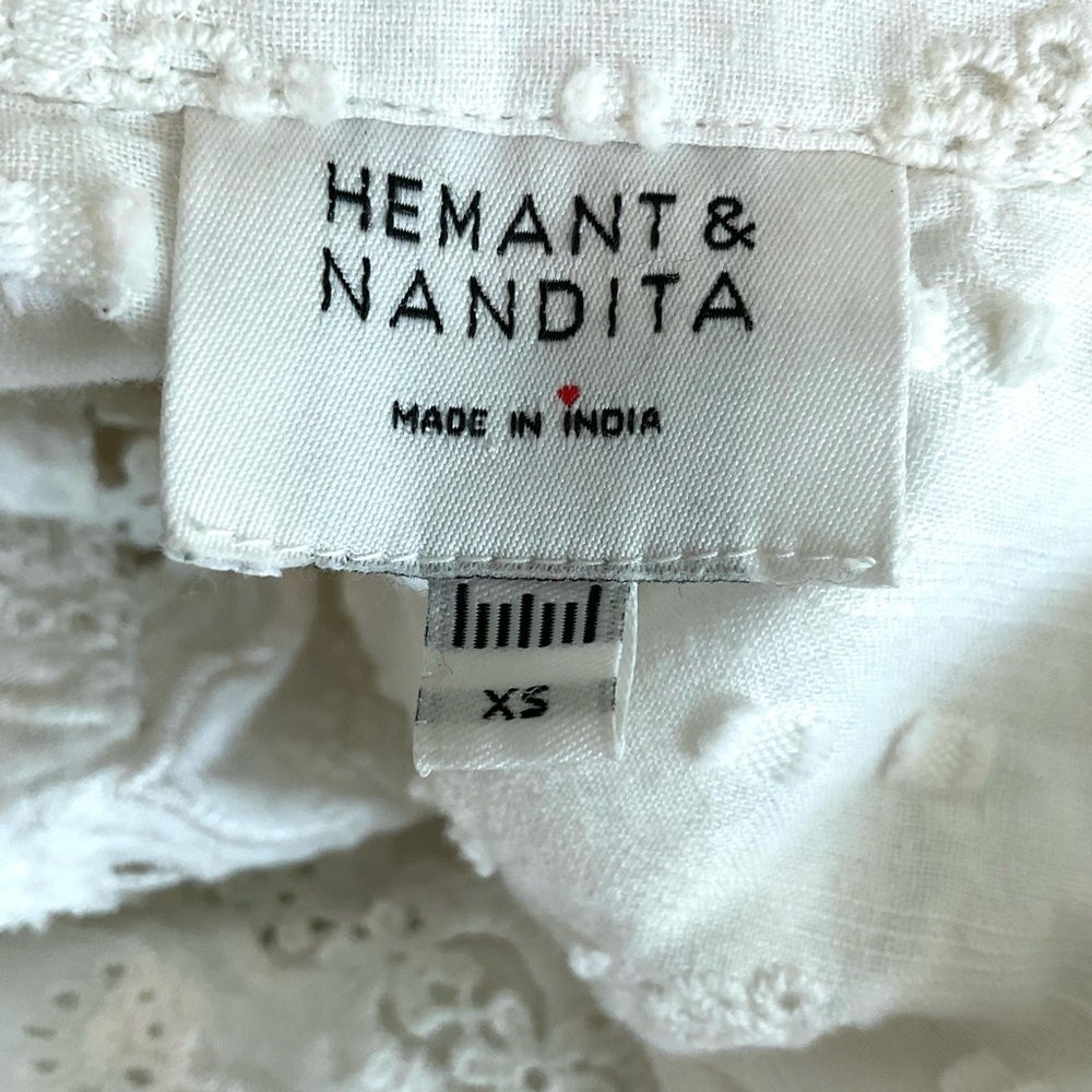 Anthropologie Hemant & Nandita White Eyelet Cotton Blouse XS Boho Romantic - Picture 4 of 5